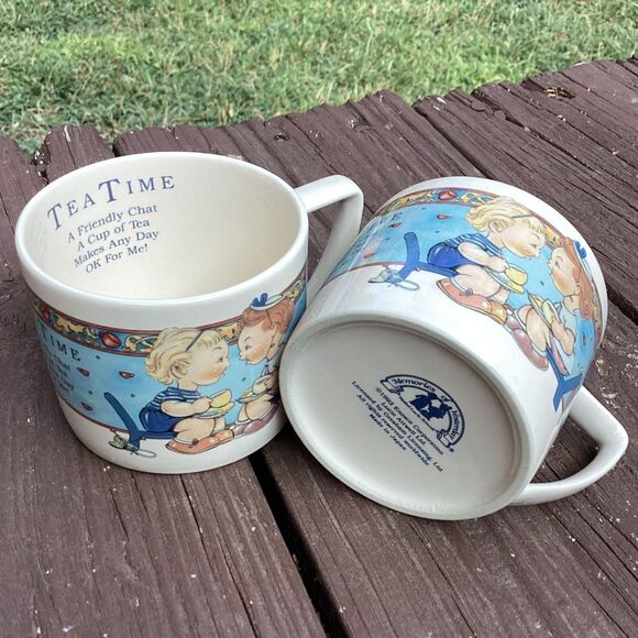 Enesco Memories of Yesterday “Tea Time” mugs set of 2, 1990s vintage - Picture 1 of 4